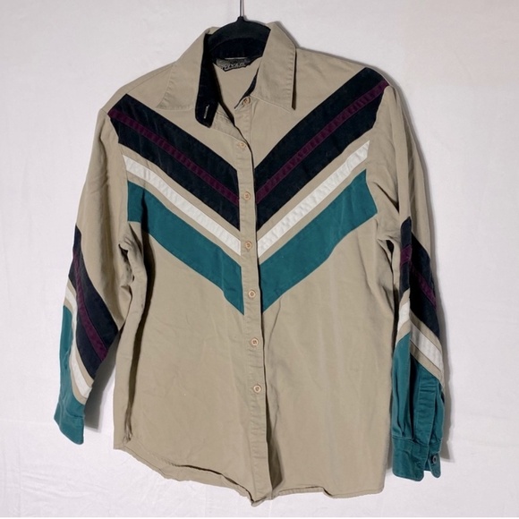 Vintage Other - Vintage Spindle River Beige Teal Long Sleeve Button Up Shirt M